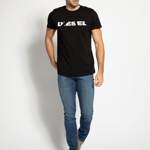 Diesel Midnight Black Tee Shirt Faded Out Logo Italian Muscle Fit NWT Diego Brok - Picture 3 of 11